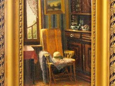RACSAC "Intérieur". Huile sur panneau, signée en bas à droite. 28 x 20