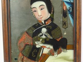 Vente aux enchères Paire de fixés sous verre, Chine 1900. 39 x 28 cm. (un accidenté)