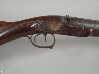 Vente aux enchères Fusil double à percussion platine à l’avant, crosse bec de canard, man