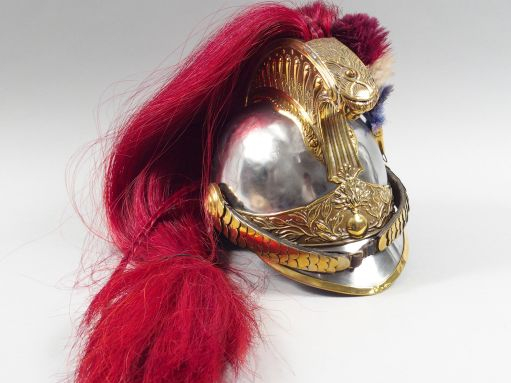 Casque de trompette troupe de dragon modèle 1872. Bombe en acier embou