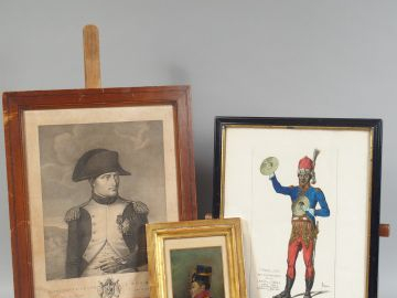 Gravure 'Napoléon Le grand Empereur' dans un cadre en pitch pin , une 
