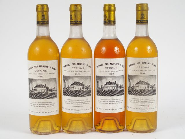 4 BOUTEILLES CHÂTEAU DES MOULINS A VENT CERONS - 1989 - 2 BG/2 LB