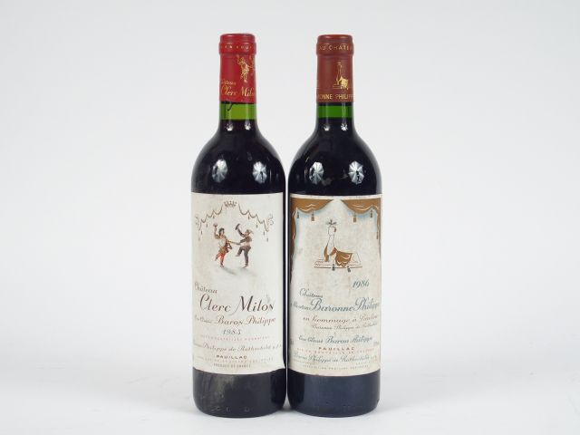 2 BOUTEILLES PAUILLAC : 1 CHÂTEAU CLERC MILON 1983 - 1 CHÂTEAU MOUTON 