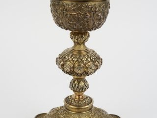 Vente aux enchères Superbe ostensoir Art Déco en vermeil, bronze, émail et vitrail à déco