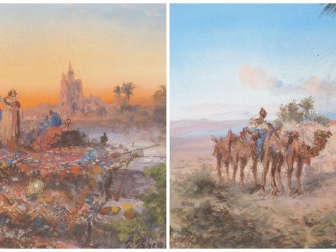 Paul PASCAL "Caravane dans l'Oasis" et "La prière du soir". Paire de g