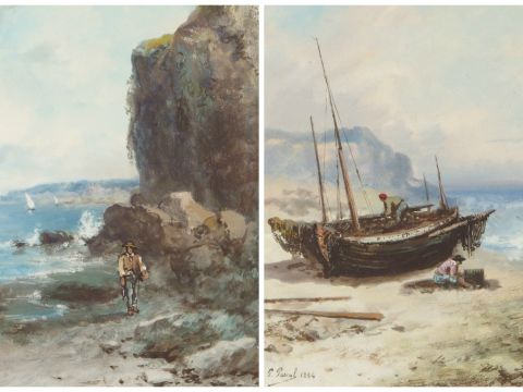 Paul PASCAL "Marines". Paire de gouaches. Signées en bas à gauche et d