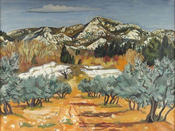 Y. BRAYER. ''Oliviers aux rochers, les Baux".  Huile sur toile. Signée
