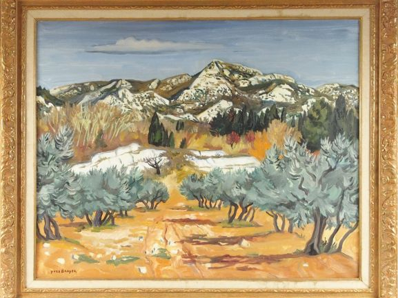 Y. BRAYER. ''Oliviers aux rochers, les Baux".  Huile sur toile. Signée