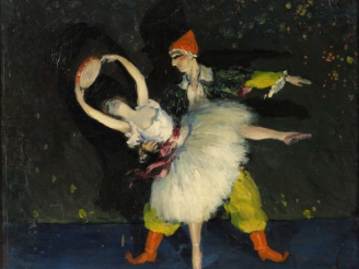 Vente aux enchères Marcel COSSON "Couple de danseurs".  Huile sur panneau. Signée en bas 