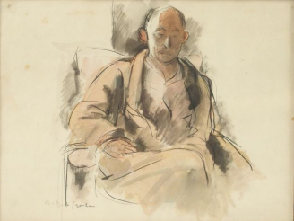 Vente aux enchères Dunoyer de SEGONZAC "Homme assis". Plume aquarellée. Signée en bas à g