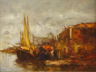 Vente aux enchères Ecole française début Xxème "Marine". Huile sur panneau. 16 x 21,5 cm