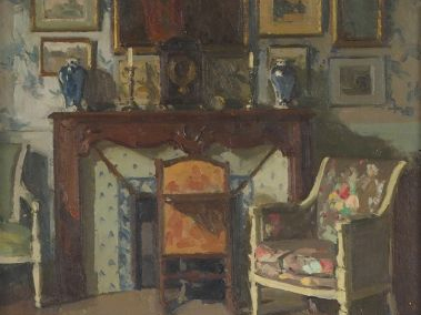 Paul HUGUES "Intérieur". Huile sur panneau. Signée en bas à droite. 41