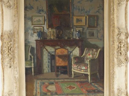 Paul HUGUES "Intérieur". Huile sur panneau. Signée en bas à droite. 41