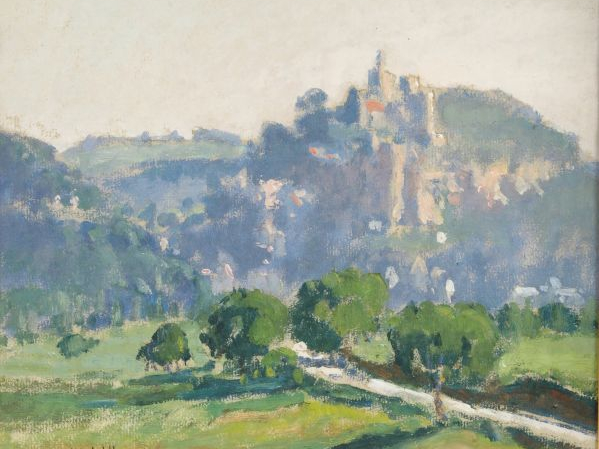 Lucien de MALEVILLE "Paysage du Sud-Ouest". Gouache. Signée en bas à g