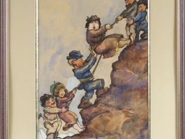 PAILHES "La cordée". Aquarelle. Signée en bas à droite. 43 x 29 cm