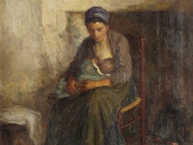 VERGEAUD "Maternité". Huile sur toile. Signée en haut à gauche. 42 x 3