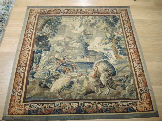 Tapisserie d'Aubusson XVIIe "Verdure" (bordure postérieure).  247 x 24