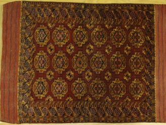 Vente aux enchères Tapis Boukhara, fond rouge semis de gül. 1,80 x 1,22 m