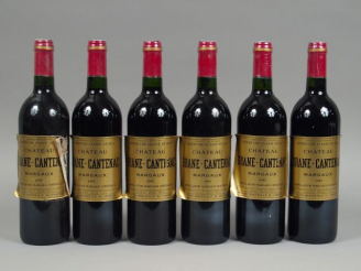 Vente aux enchères 6 BOUTEILLES BRANE CANTENAC GCC MARGAUX- 1995 - CBO -1 EA/ETIQUETTES L