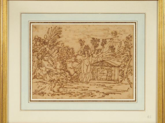 Ecole française XVIIème. 'Scènes mythologiques'. Paire de dessins à la