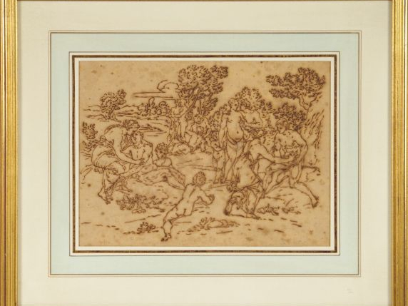 Ecole française XVIIème. 'Scènes mythologiques'. Paire de dessins à la
