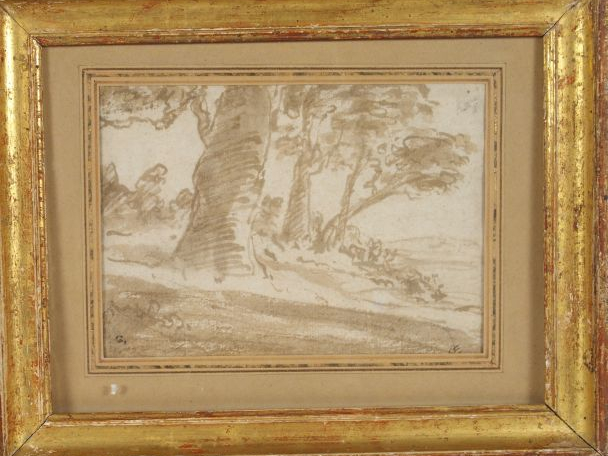 Attribué à Claude GELLEE dit LE LORRAIN. 'Bouquet d’arbres'. Plume et 