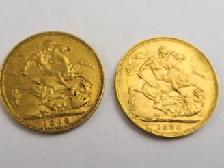 Vente aux enchères 2 souverains Reine Victoria. 1888 et 1896. Frais acheteurs : 5 % TTC