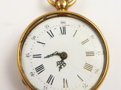 Montre de col en or, accidentée et sans la vitre. Poids tel : 24,5 g