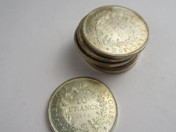 9 pièces de 10 francs argent