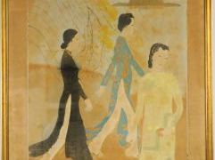 Vente aux enchères U VAN AN. 'Jeunes femmes près du fleuve rouge'. Peinture sur papier, s