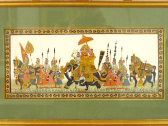 Vente aux enchères Procession du Rajastan Inde du Nord XIXème.  Dim. 15,5 x 39 cm