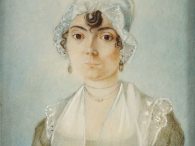 Miniature Empire "Portrait de jeune fille".  Signée (PORTET?) en bas à