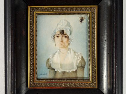 Miniature Empire "Portrait de jeune fille".  Signée (PORTET?) en bas à
