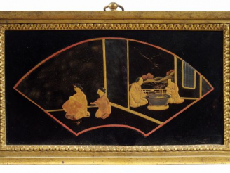 Vente aux enchères Panneau en laque du Japon XIXème "Scène de la vie domestique". Cadre e