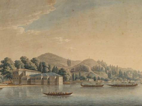 Paire de gravures XIXème en couleur "Vue animée du Bosphore" et "Vue a