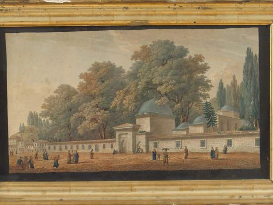 Paire de gravures XIXème en couleur "Vue animée du Bosphore" et "Vue a