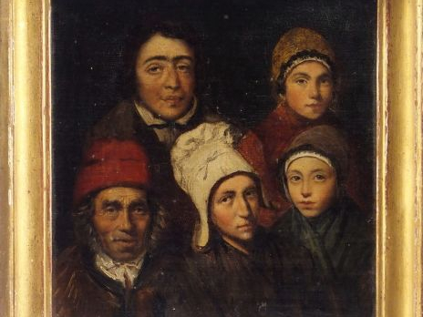 Ecole française XIXème "Etude du 5 visages". Huile sur toile marouflée