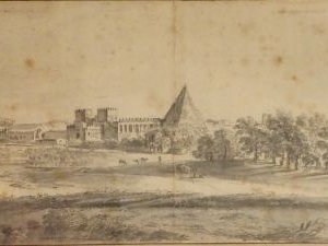 Ecole française début XIXème "Ruines animées". Paire de grands dessins