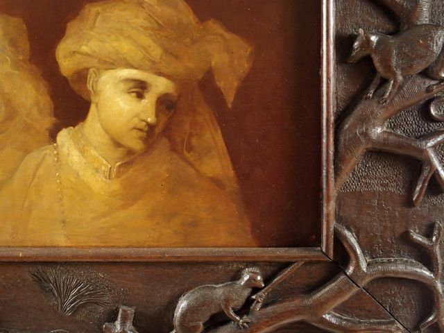 Ecole Xxème "Portraits d'hommes":  Huile sur panneau. Etonnant cadre e