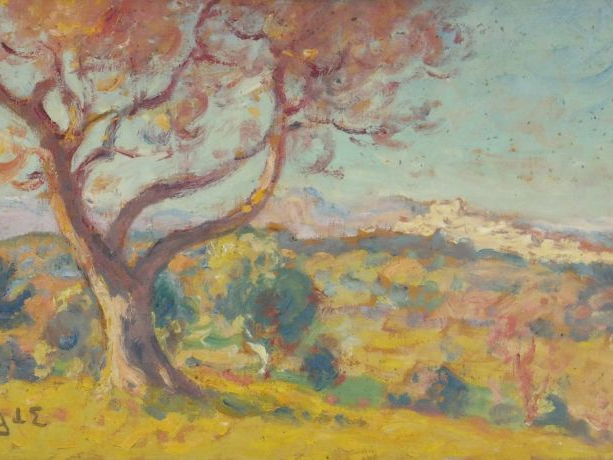 Georges d'ESPAGNAT "Cagnes".  Huile sur panneau. Signée en bas à gauch