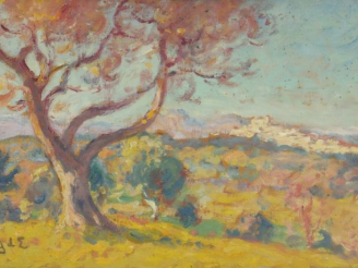 Vente aux enchères Georges d'ESPAGNAT "Cagnes".  Huile sur panneau. Signée en bas à gauch