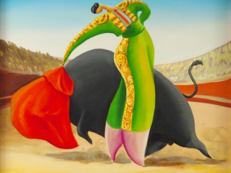 Vente aux enchères Jean-Louis TOUTAIN "Scène de corrida".  Huile sur toile. Signée en bas