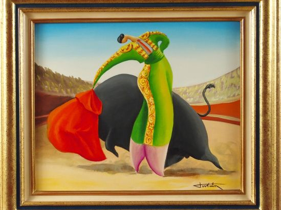 Jean-Louis TOUTAIN "Scène de corrida".  Huile sur toile. Signée en bas