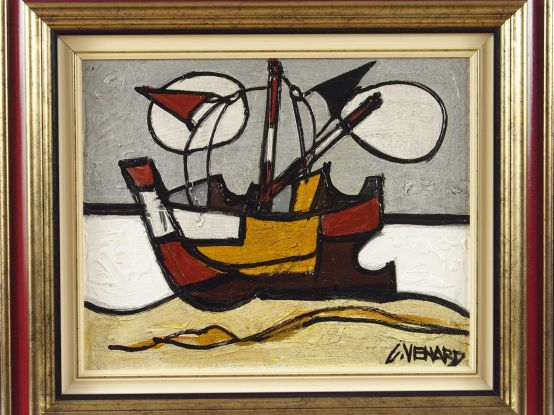 Claude VENARD "Marine".  Huile sur toile. Signée en bas à droite. 33 x