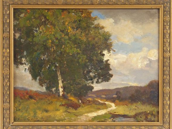 Louis CABIE "Arbre seul à Eymontiers". Huile sur panneau, signée en ba