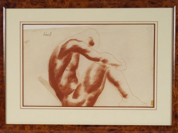Georges ARTEMOFF "Etude de nu masculin". Dessin à la sanguine, signé e