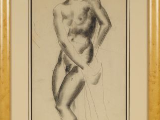 Georges ARTEMOFF "Etude de nue". Dessin au crayon et au fusain, signé 