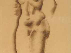 Georges ARTEMOFF "Etude de nue". Dessin au crayon et au fusain, signé 