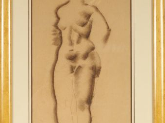 Georges ARTEMOFF "Etude de nue". Dessin au crayon et au fusain, signé 