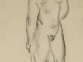 Georges ARTEMOFF "Etude de nue". Dessin au crayon et au fusain, signé 